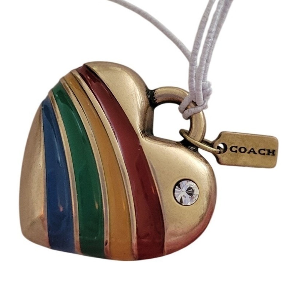 Coach DIY Heart Charm Keychain Women Multicolor New Rainbow Enamel Stripe B4L38 - Picture 2 of 5